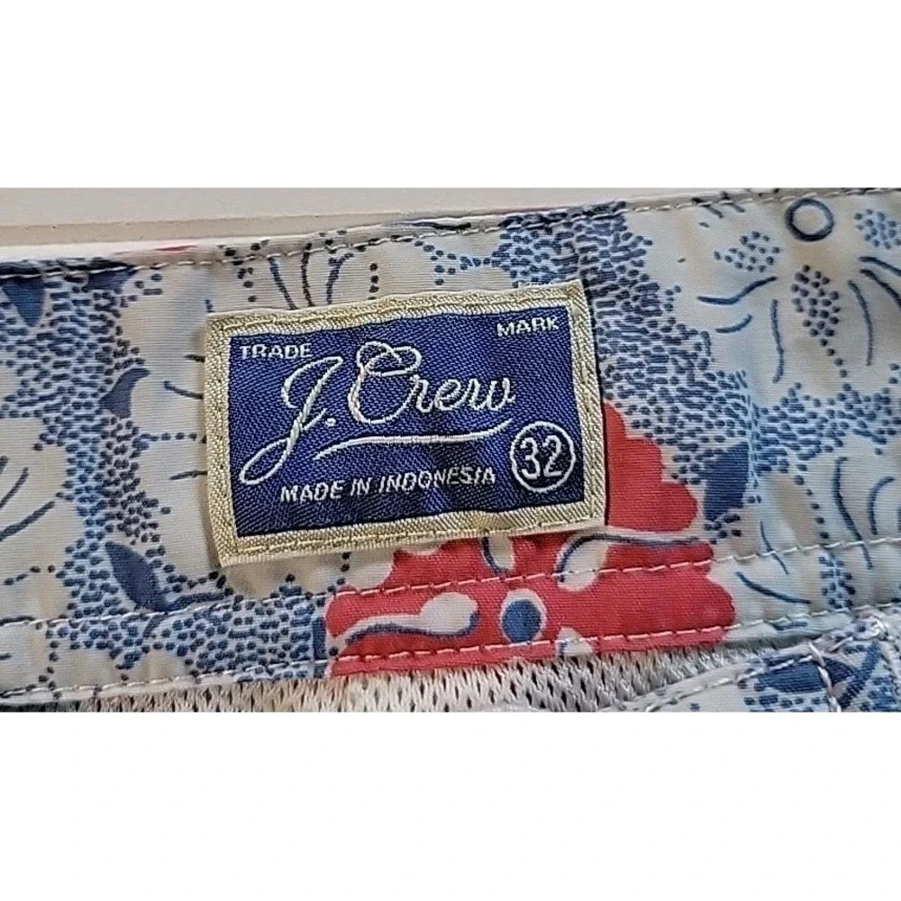 J Crew BLUE White Hawaiian FLORAL Mesh Lined  Swim Trunks‎ Mens SIZE 32